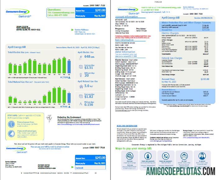 Para baixar modelo de conta de serviços públicos de energia para consumidores dos EUA em formatos Word e PDF, 2 páginas, versão 2